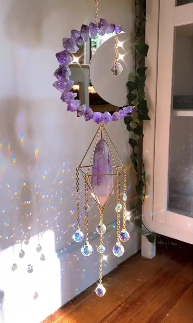 Crystal Wind Garden Amethyst Crescent Chimes