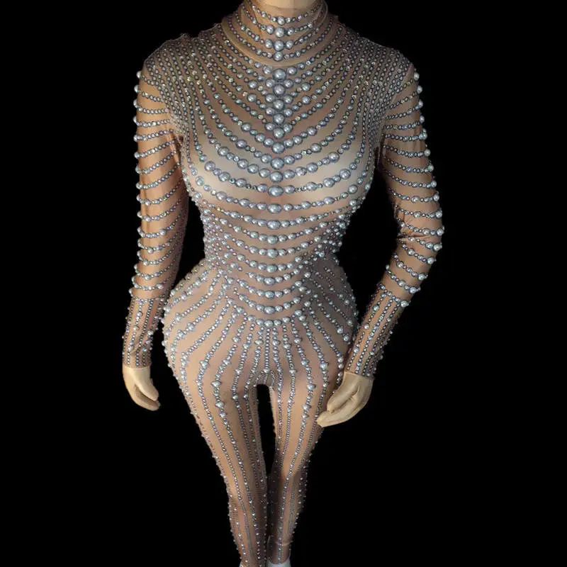 Singer Dance Yoga Rings Skin Tone Pearl Stretch One-piece Women's