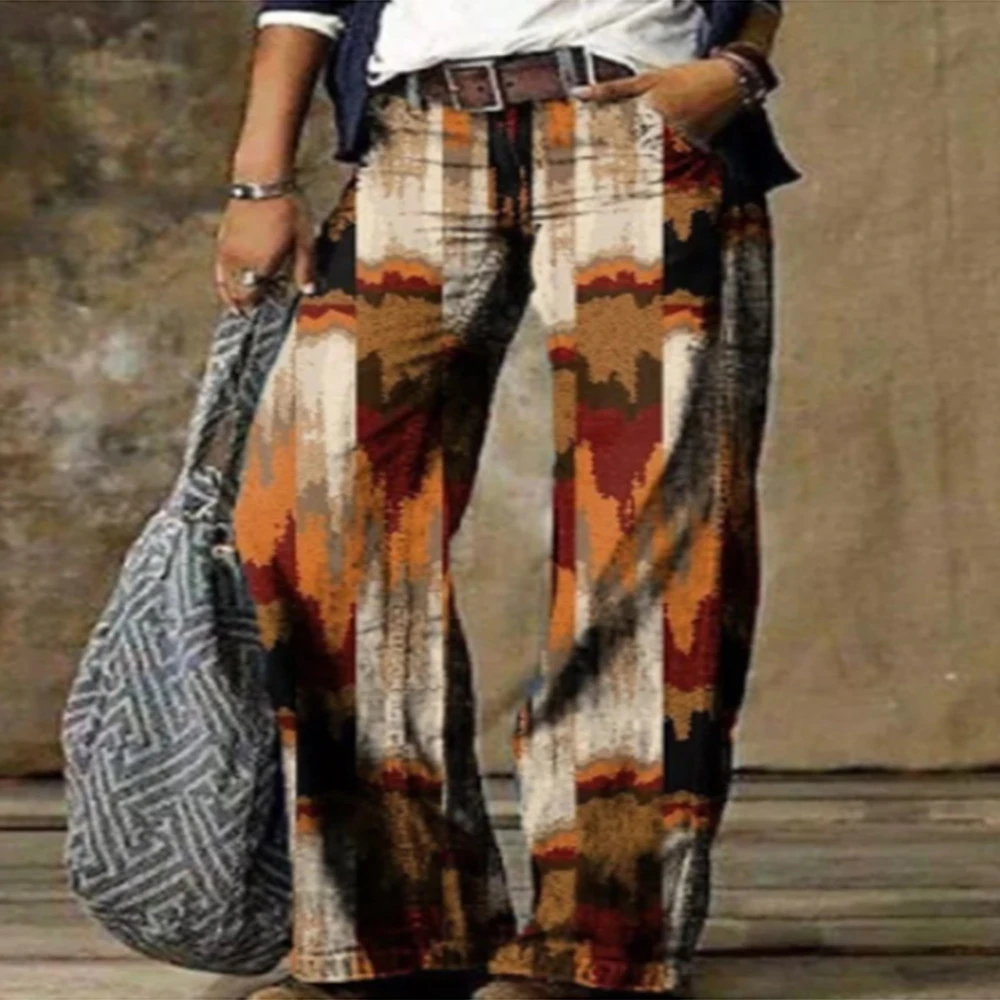 Women's Floral Print Faux Denim Wide Leg Pants