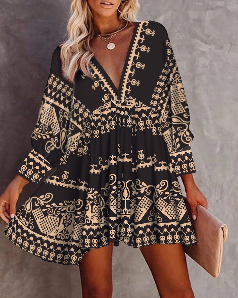 Fashion Ladies Retro Ladies Dress Loose Autumn Long Sleeve Casual