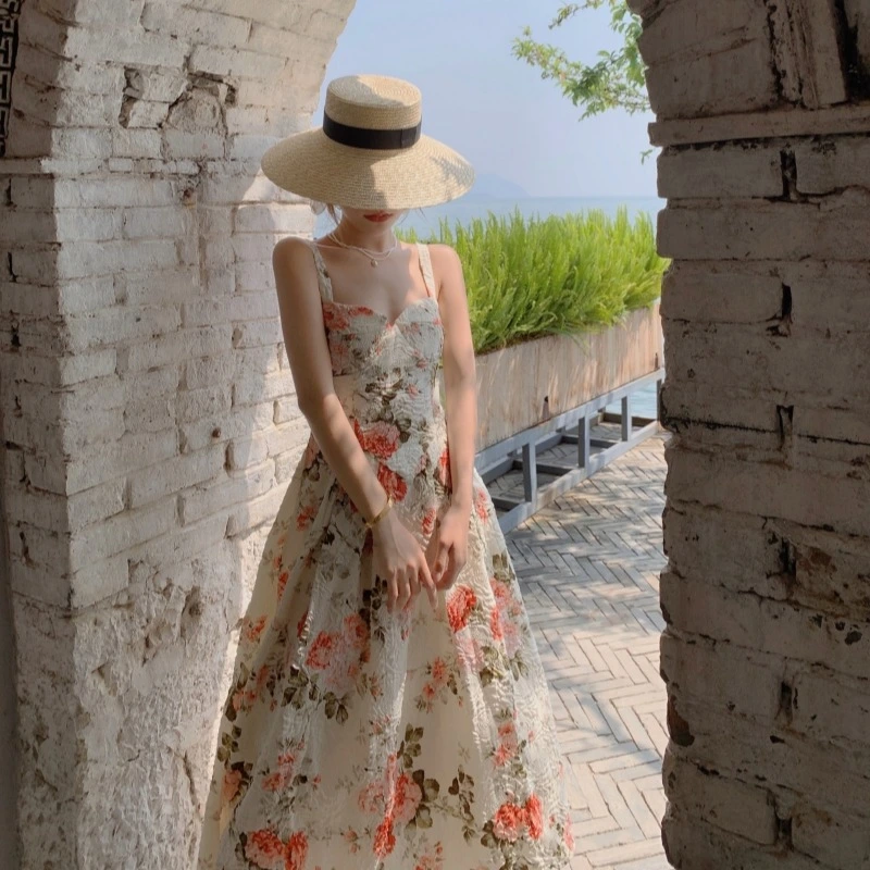 French Style Vintage Court Style Floral Dress