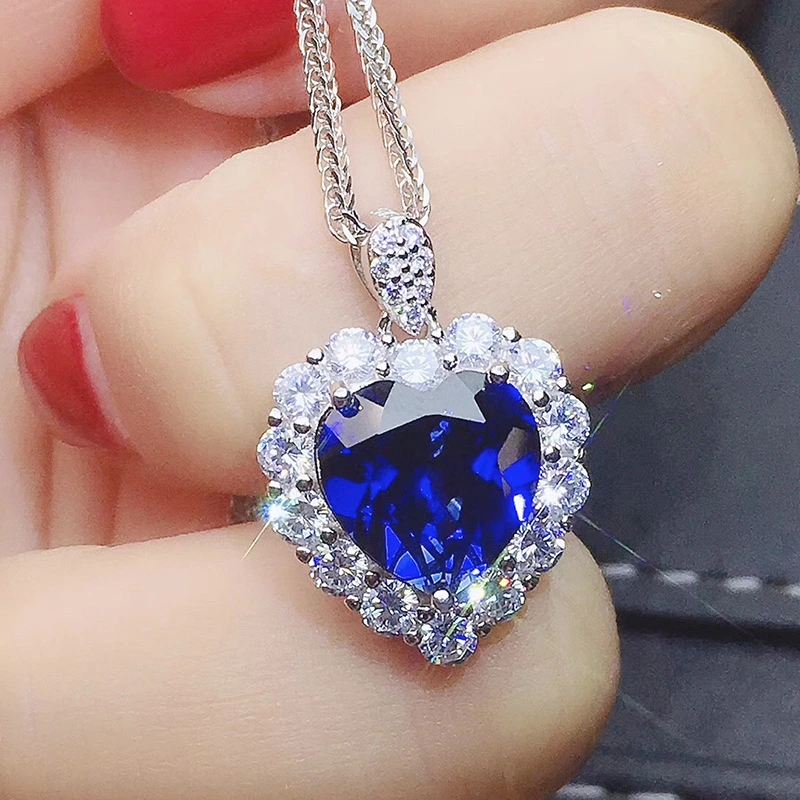 Women's Inlaid Royal Blue Heart Necklace