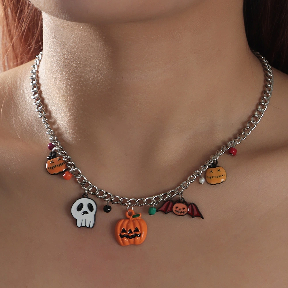 Fashion Halloween Pumpkin Imp Bat Necklace