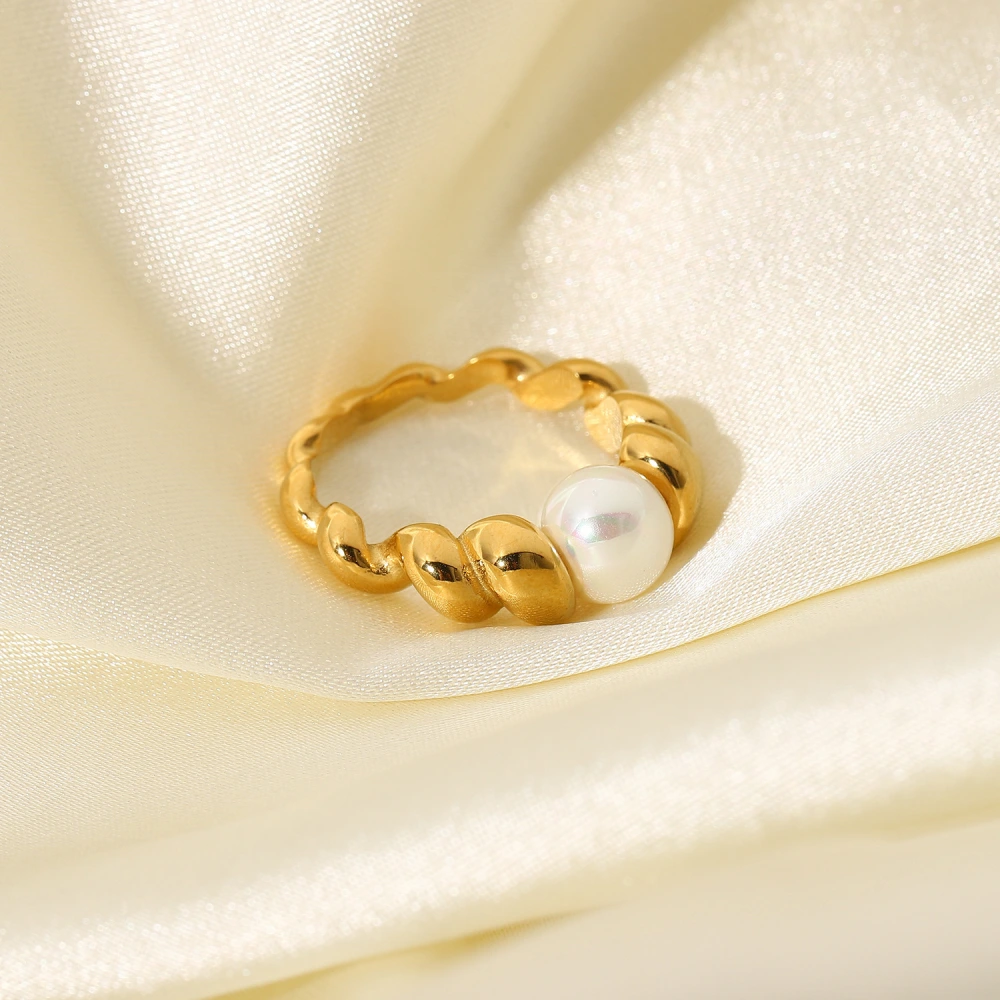 18K Gold Stainless Steel Ring Highlight Pearl Bread