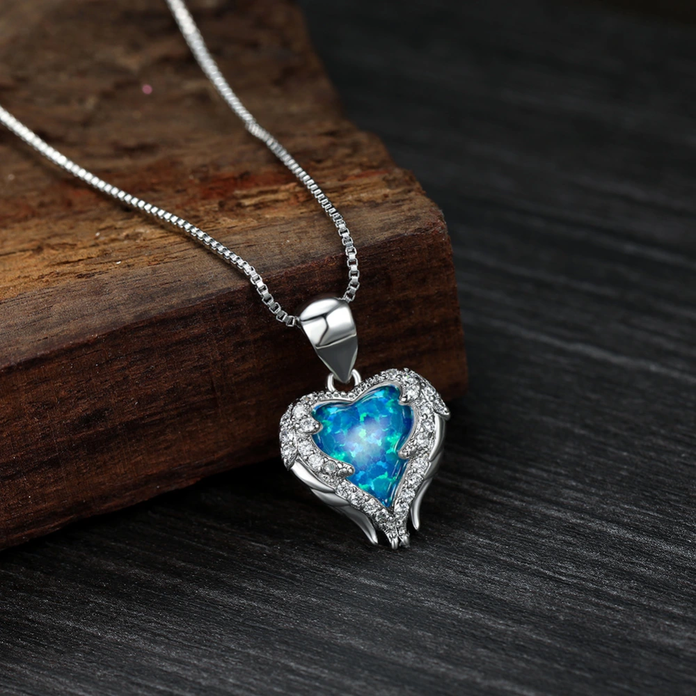 Personality Trend Platinum Blue And White Opal Angel Necklace