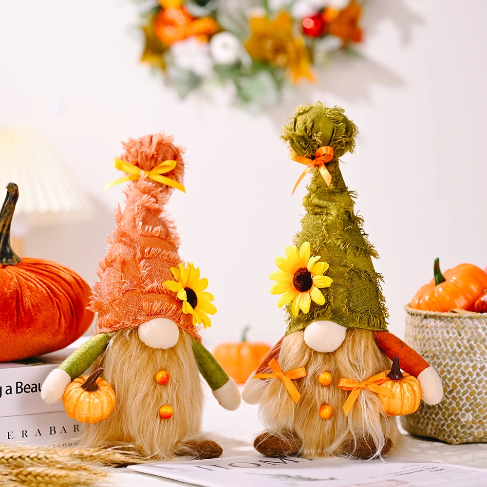 Autumn Decoration Harvest Season Old Hat Holding Pumpkin Doll