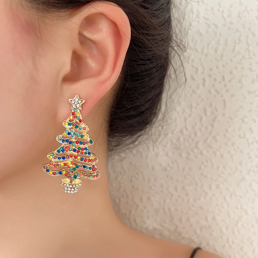 New Christmas Style Fashion All-match Alloy Diamond Earrings