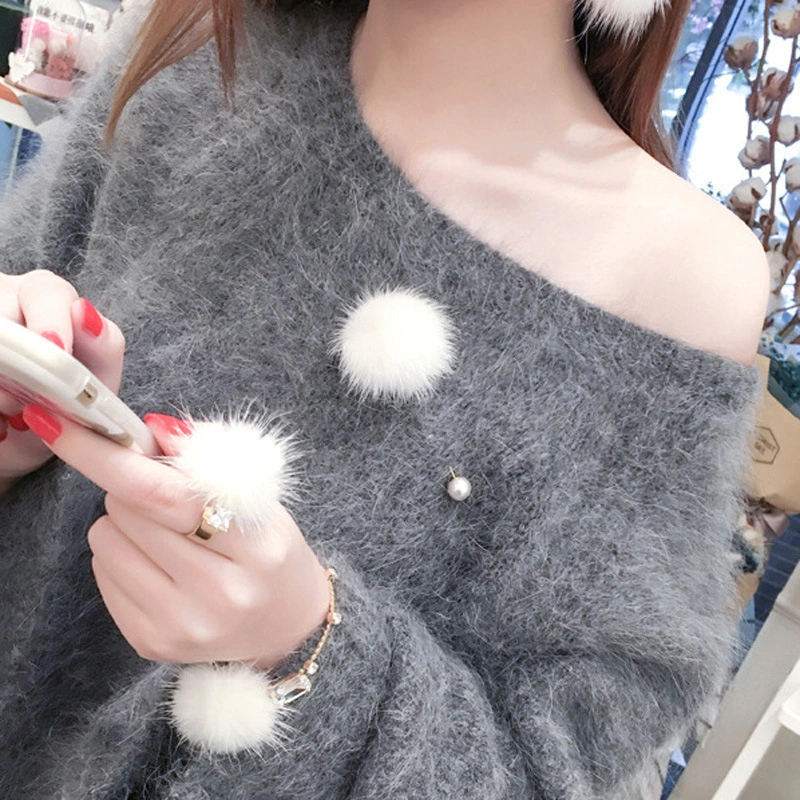 Autumn And Winter High-end Mink Fur Ball Brooch Pearl Corsage Bar Shaped Pin Cardigan Big Pin Scarf Buckle