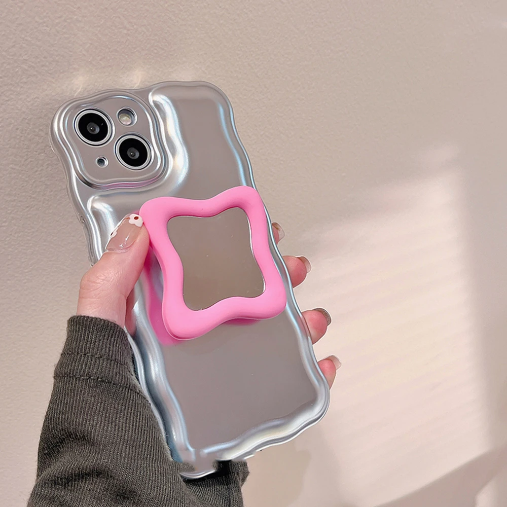 Electroplated Silver Clay Mirror Bracket Phone Case