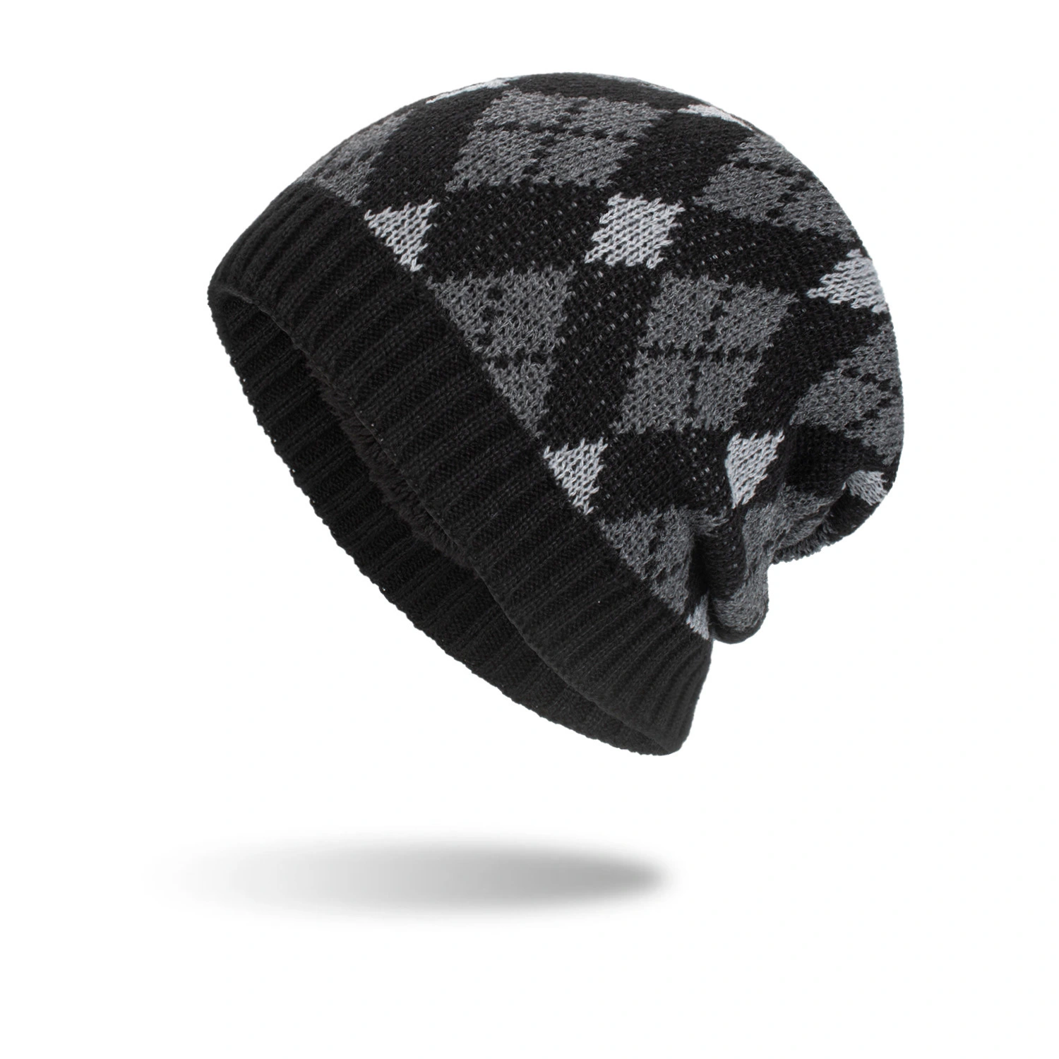 Tricolor Diamond Long Pullover Hat Knit