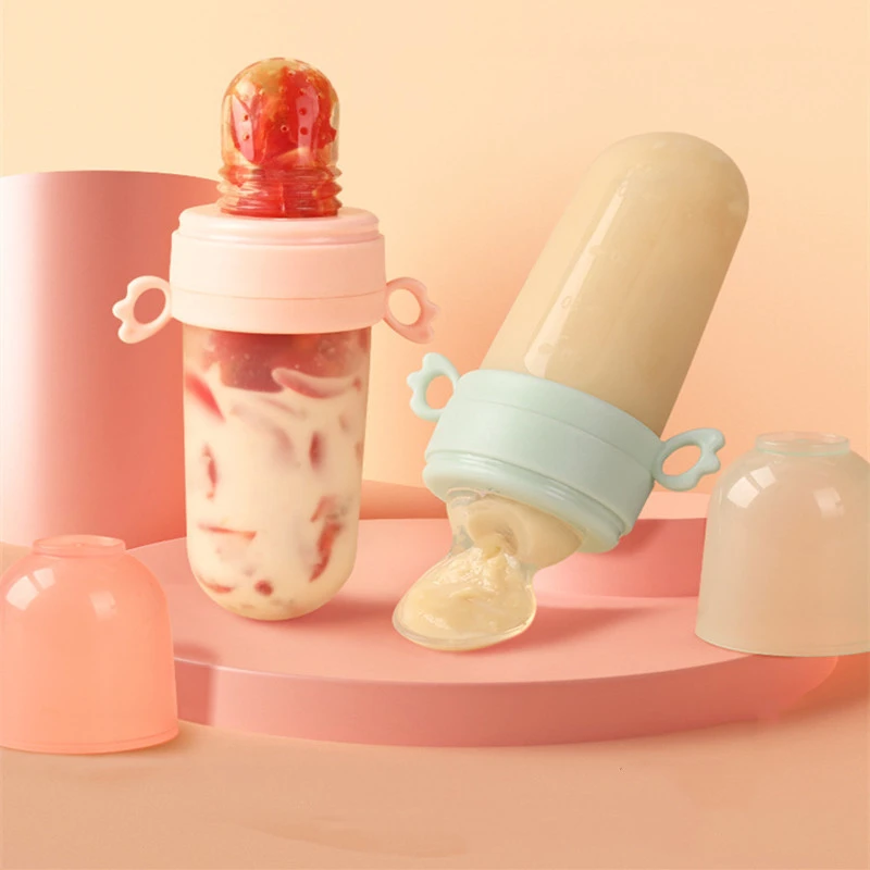 Baby Rice Cereal Bottle Silicone Squeeze Feeding Rice Cereal Spoon With Net Pocket Rice Cereal Bottle Happy Bite