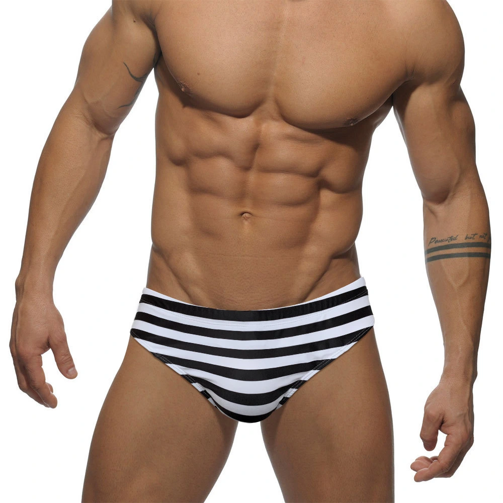 Black And White Striped Triangle Men's Swimming Trunks Fashion