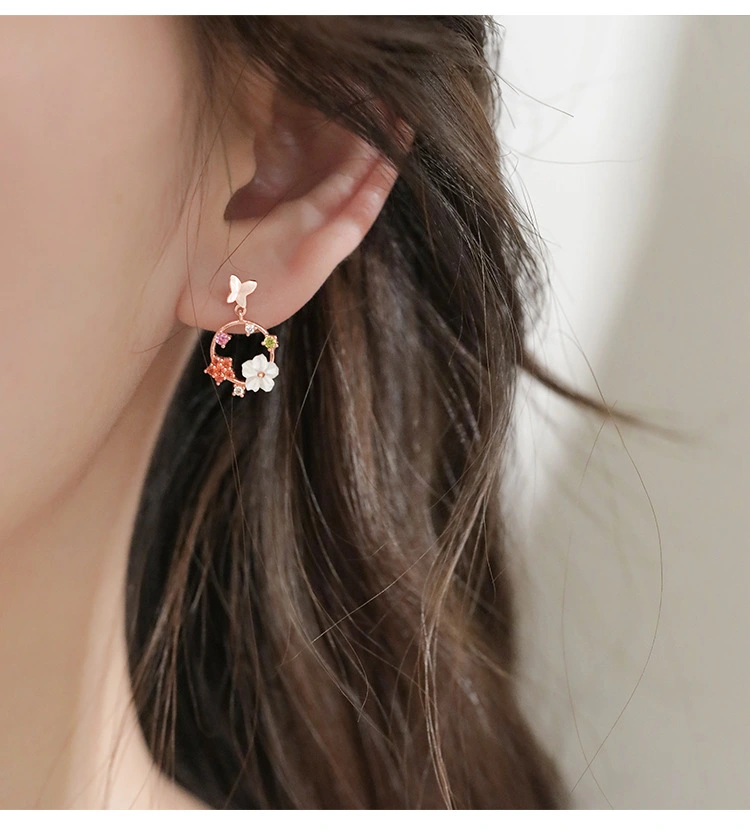 Alloy Diamond Butterfly Star Flower Stud Earrings