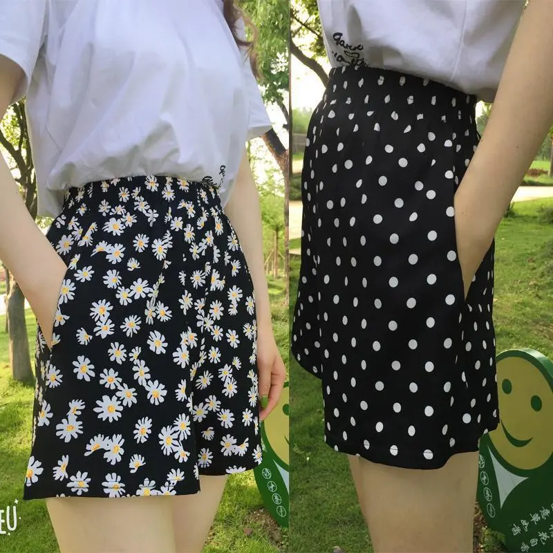 Daisy Polka Dot Chiffon High Waist Wide Leg Shorts