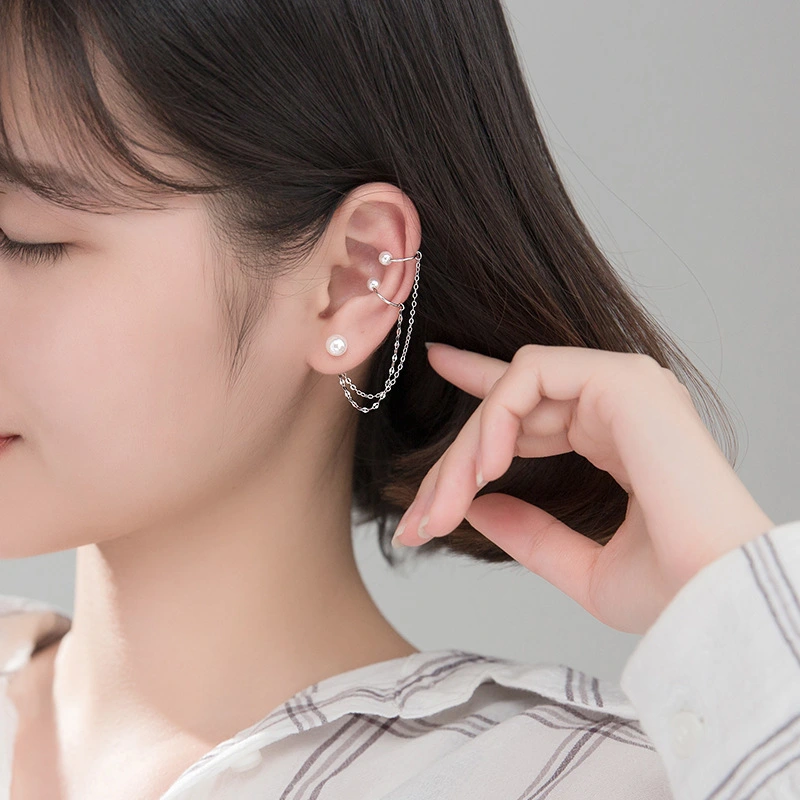 Tassel Ear Clip Women Fashion S925 Silver Pearl