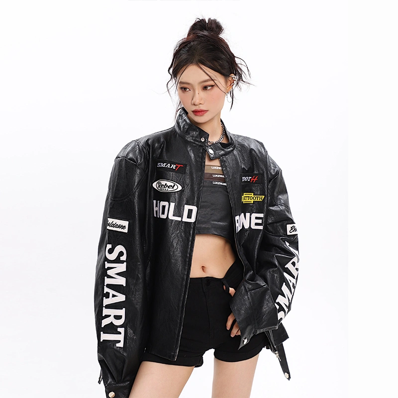 Women's Loose Letter Racing Motorcycle Jacket