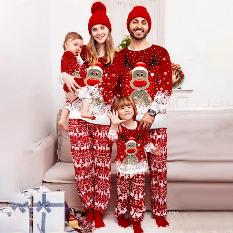 Christmas Print Long Sleeve Casual Parent-Child Suit