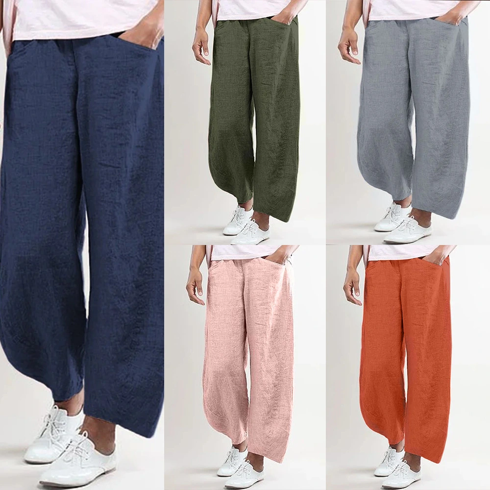 Women's Fashion Solid Color Loose Casual Wide Leg Pants Trousers