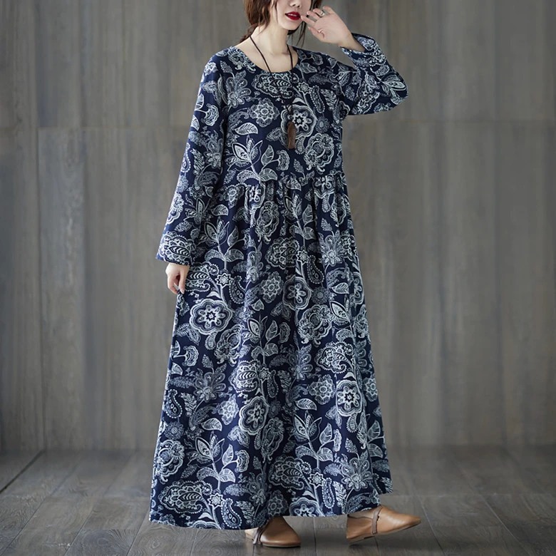 Plus Size Oversized Print Long-sleeve Dress Women