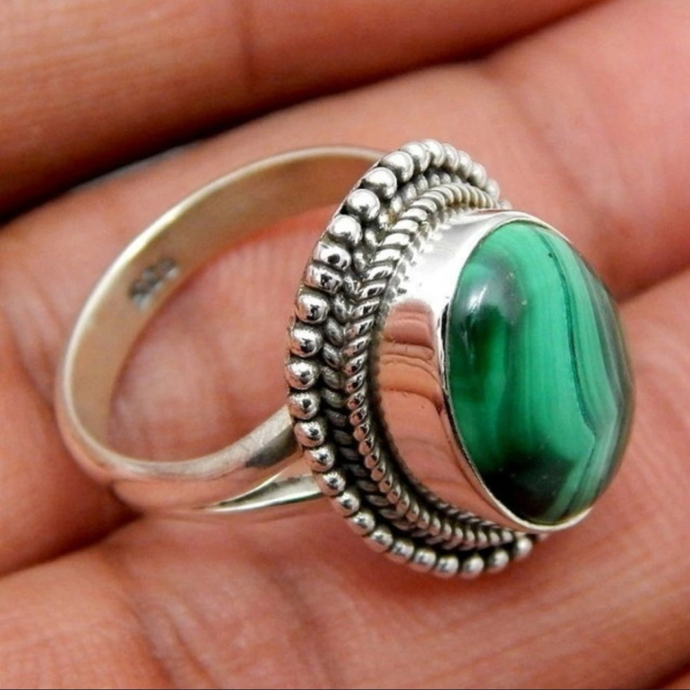 Jewelry Inlaid Watermelon Green Malachite Ring