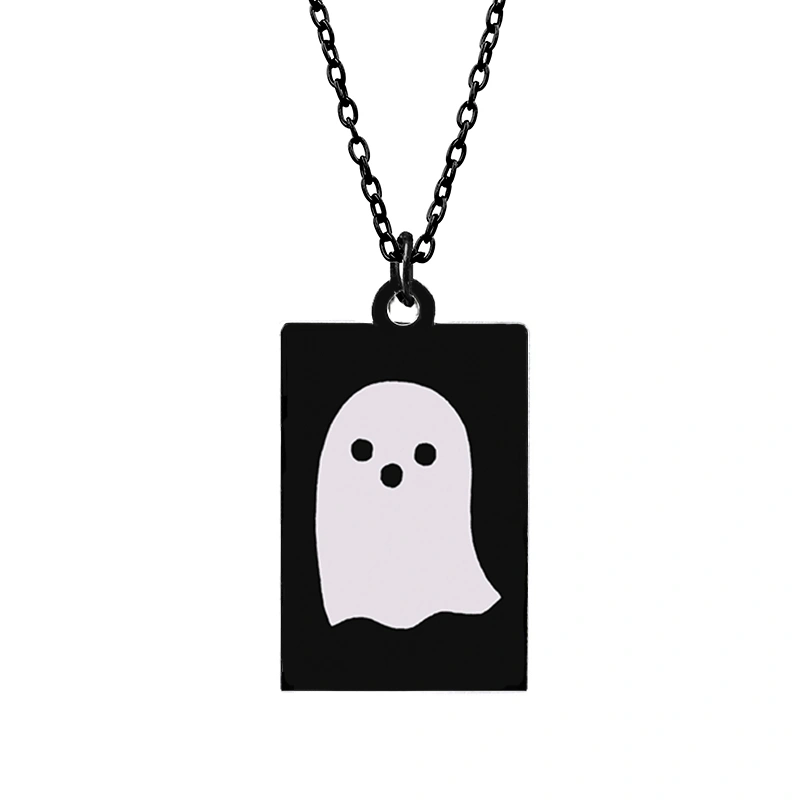 Black Stainless Steel Ghost Pendant Necklace