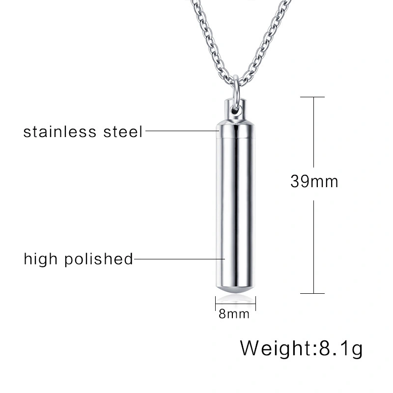 Stainless Steel Cylindrical Perfume Bottle Pendant