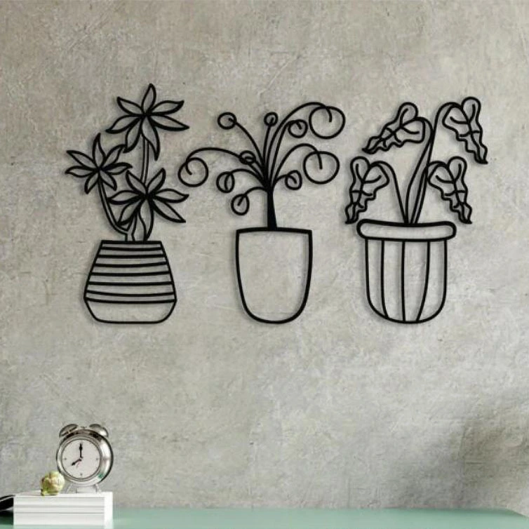 Vase Shape Simple Wrought Iron Line Wall Decoration