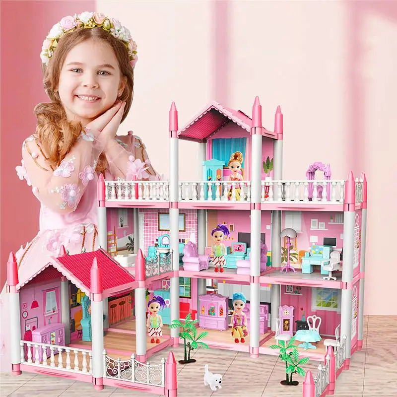 Girl Play House Assemble Diy Toy Cottage Villa Castle Model