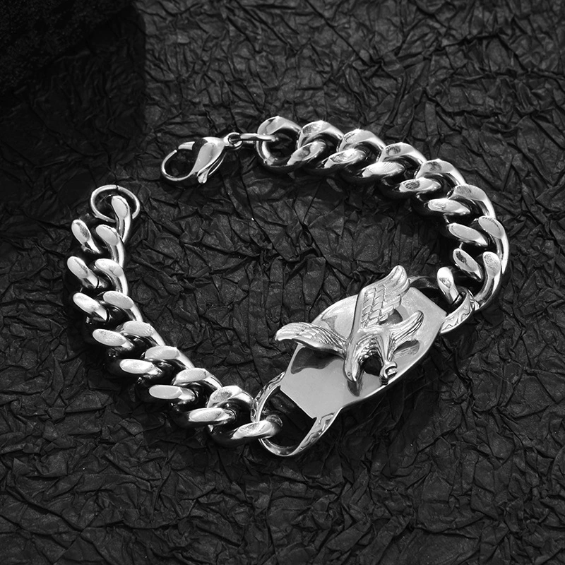 European And American Punk Fashion Cross-border Cool Eagle Thick Bracelet Titanium Steel Men's Bracelet Domineering Trendy Ornament