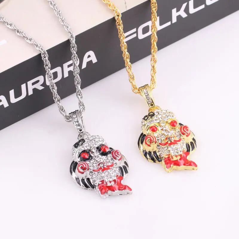 Pendant Dripping Oil And Diamond Doll Mask Necklace