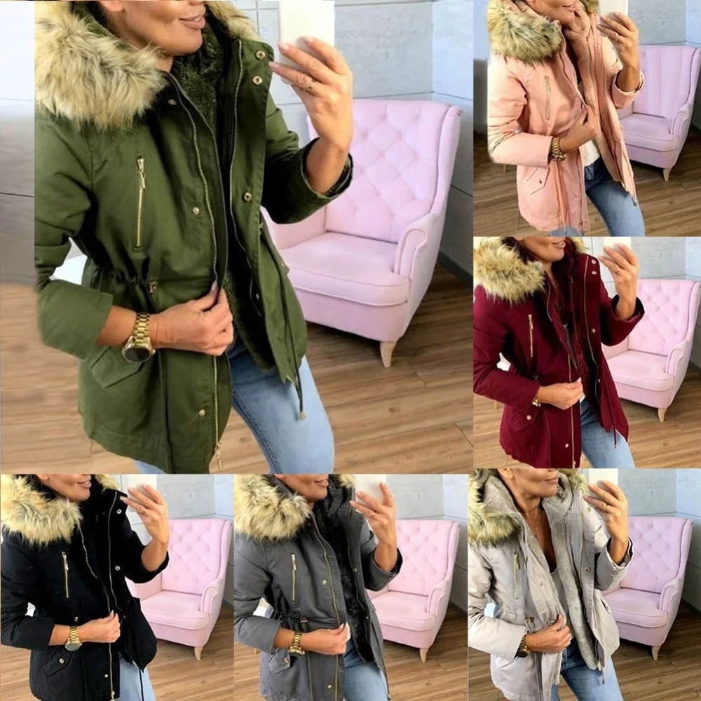 IThick coat with fur collar