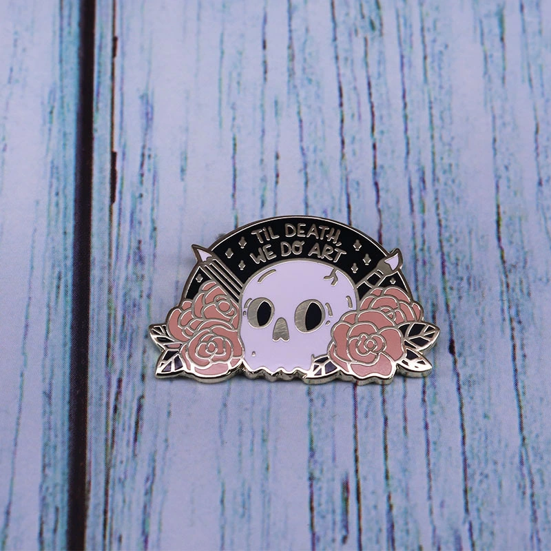 Skull Flower Brooch Gothic Art Metal Badge