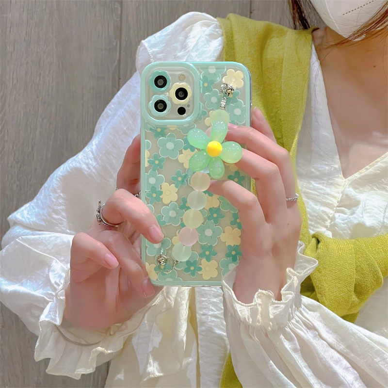 Ins Green Flower Bracelet Mobile Phone Case Anti-fall