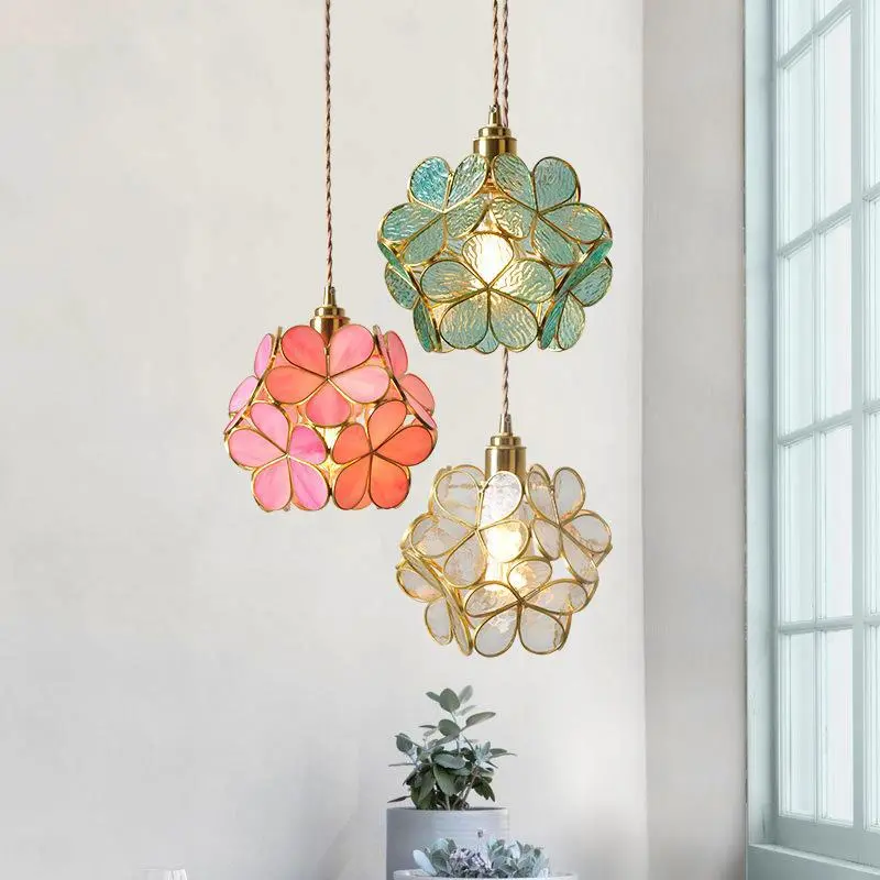 Japanese Creative Chandelier Brass Handmade Glass Petals