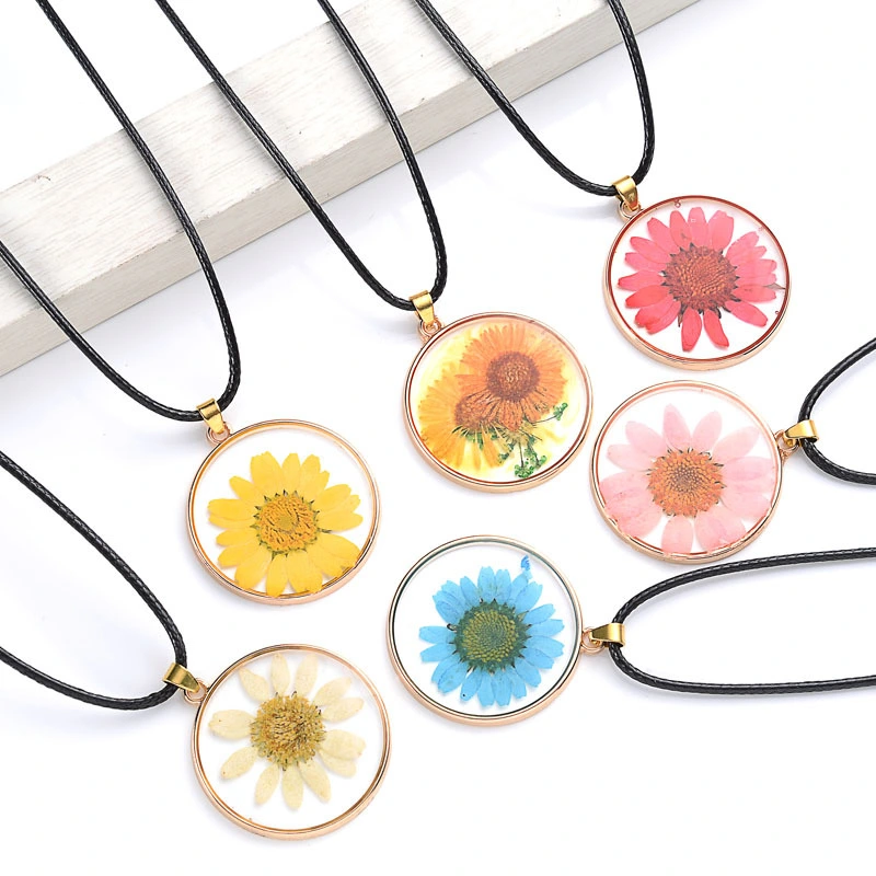 Epoxy Dried Flower Necklace Glass Ball Pendant Collarbone Chain