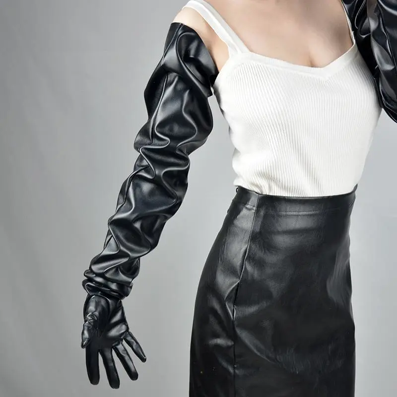 Patent Leather Super Long Gloves 90cm Large Sleeves Loose Oversleeves Bright Black Men's And Women's Same Cos