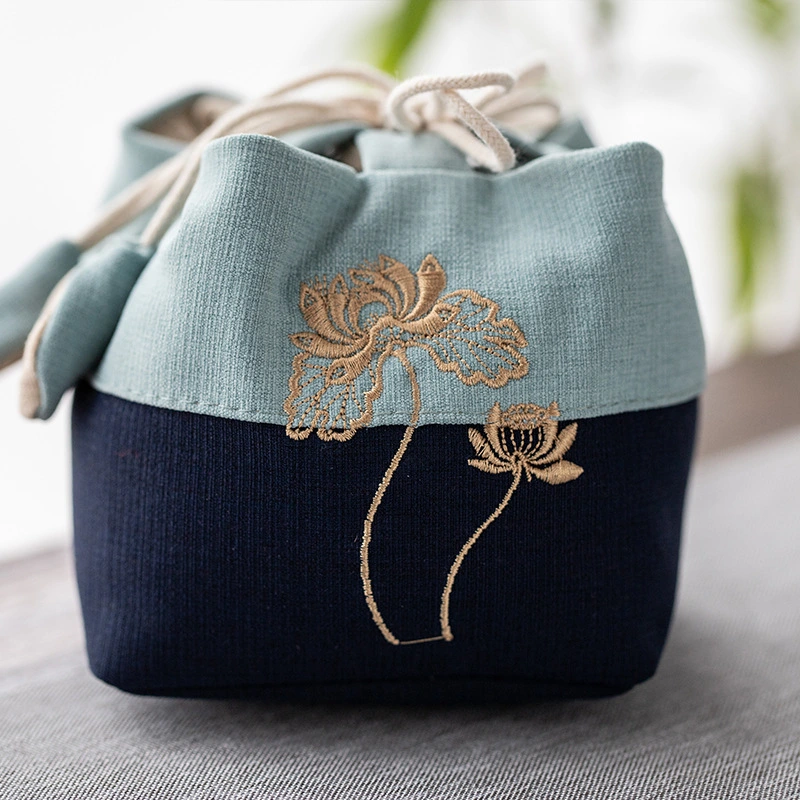 Tea Set Storage Bag Cotton And Linen Embroidery Portable Cover Teapot Bowl Jian Zhan Teacup Travel Cloth Bag