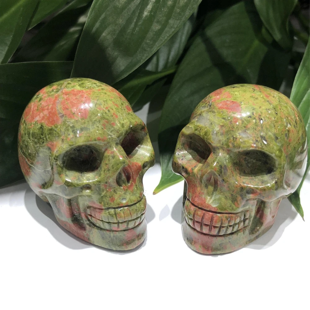 Natural Crystal Carved 2-inch Unakite Skull Figurine Collection Crafts Gift Small Ornaments