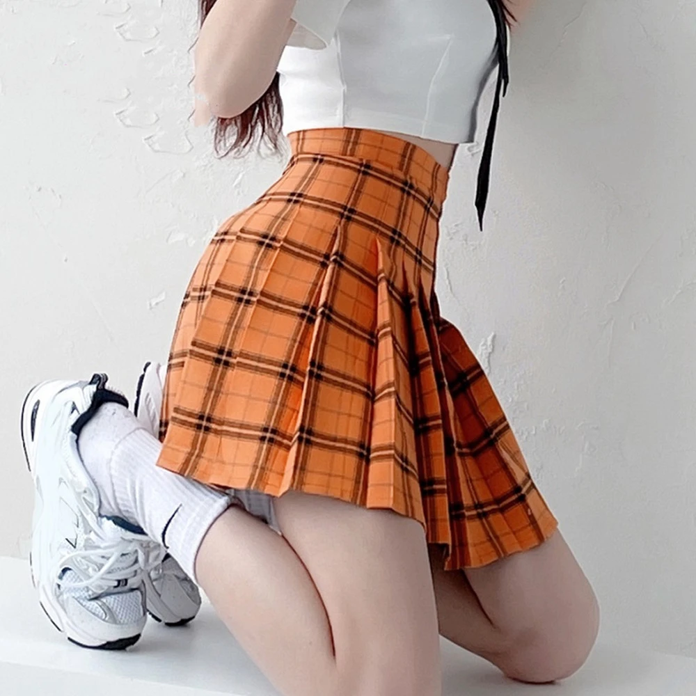 Women's High Waist Slim Plaid Pleated Skirt