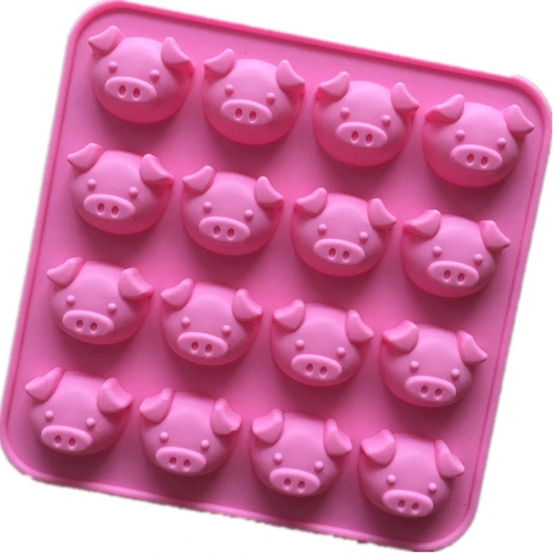 16-piece Cartoon Single Expression Pig Head Silicone Chocolate Mold