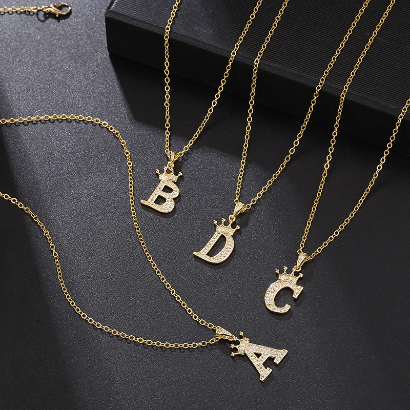 New Fashion Zircon Crown English Letter Pendant Necklace