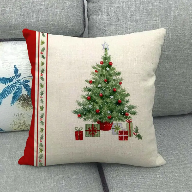 Christmas Simple Gift Linen Sofa Cushion