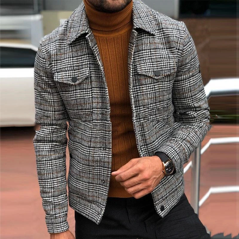 Slim-fit lapel fashion autumn plaid jacket