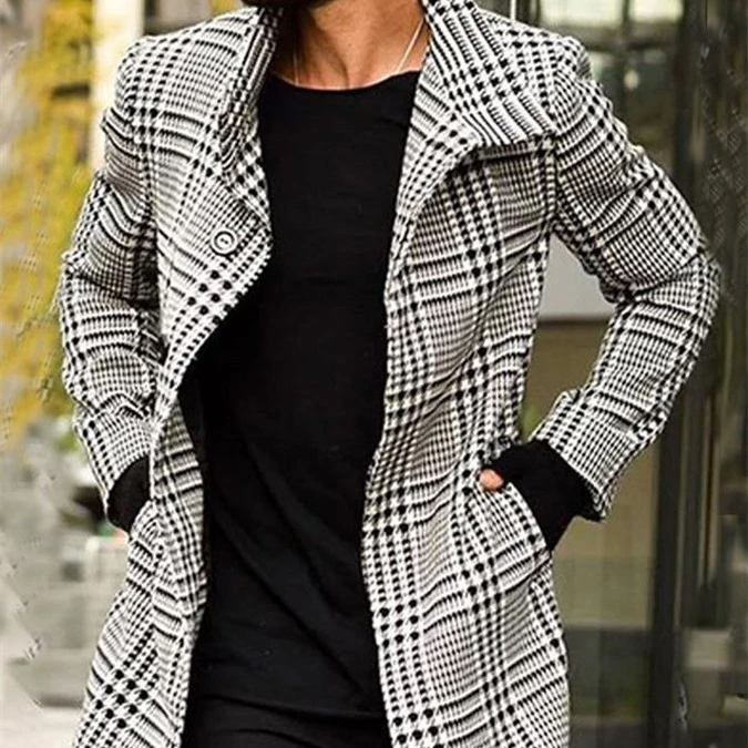 Fashion Plaid Lapel Coat Medium Long Coat