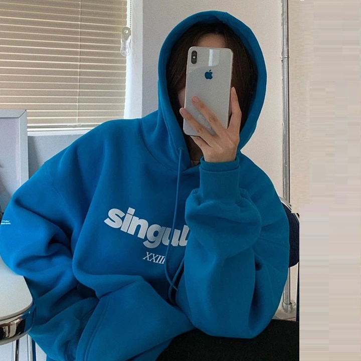 Women's New Loose Grey Hooded Sweatshirt