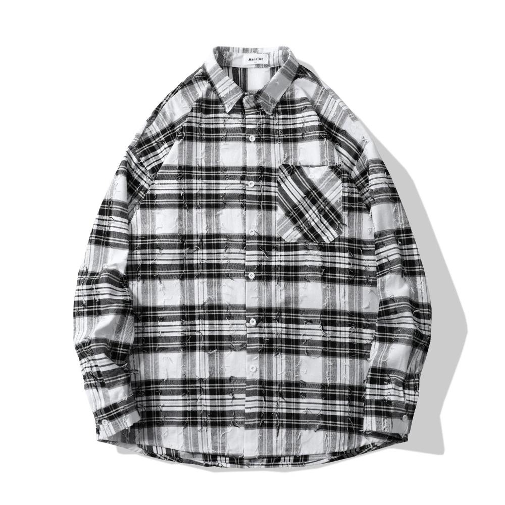 Men's Street Oversize Plaid Shirt Cotton