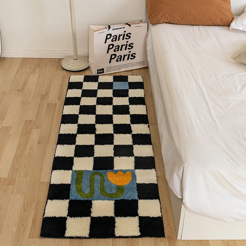 Vintage Checkerboard Bedroom Bedside Rug