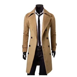 Men's Long Double Breasted Slim Windbreaker