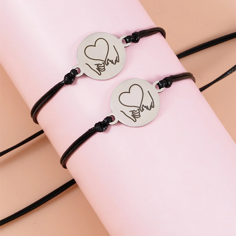 Stainless Steel Hook Love Couple Hand Woven Bracelet Suit