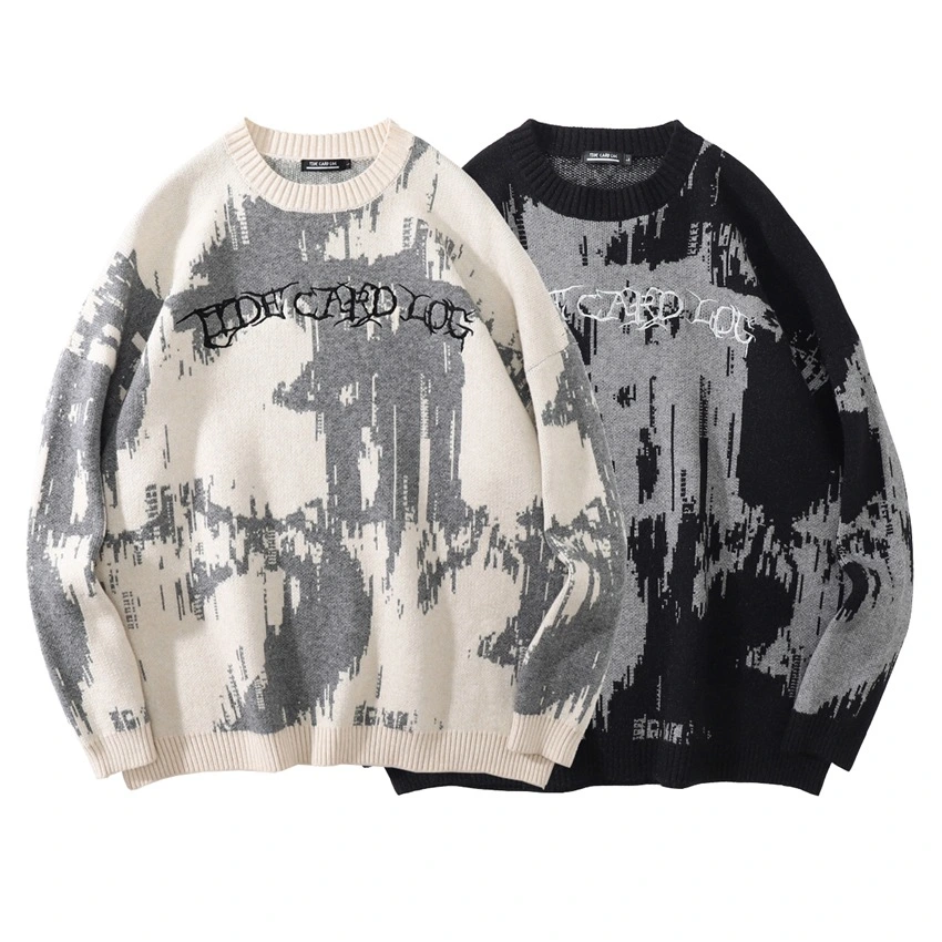 High Street Dark Embroidered Crew Neck Sweater Tide Brand